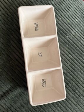 Rae Dunn Ceramic 3-Compartment Condiment Tray - Wasabi Joy Ginger